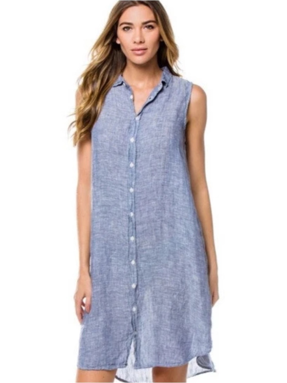 CP Shades Light Blue Cotton Dress Denim Blue Small Button Down
